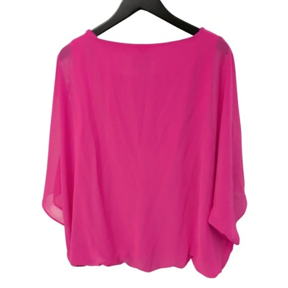 JM Collection Jewelry Chain Blouse Womens Large Pink Sheer Overlay Bubble Hem - Picture 3 of 7